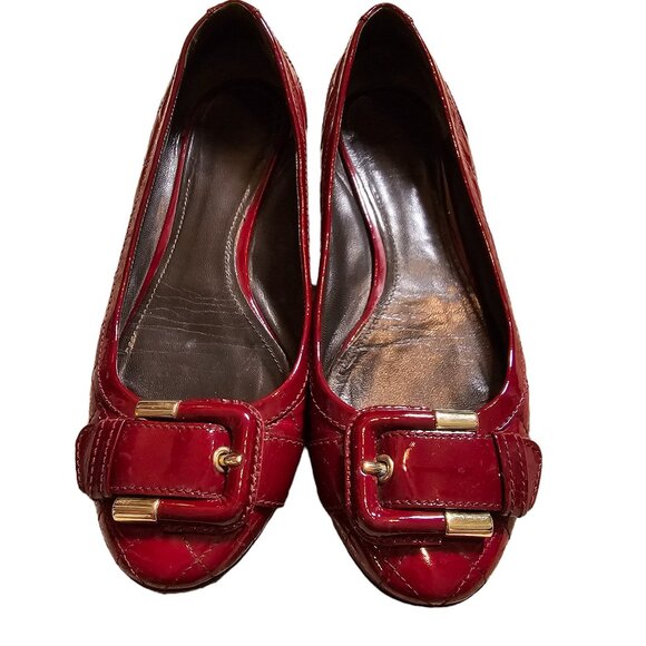 Burberry Red Leather Quilted Flat Size 38 or 7.5 US Good Used Condition - Picture 1 of 8
